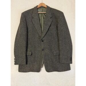 Harris Tweed Blazer Mens 46R Gray Wool Herringbone Sport Coat Scotland